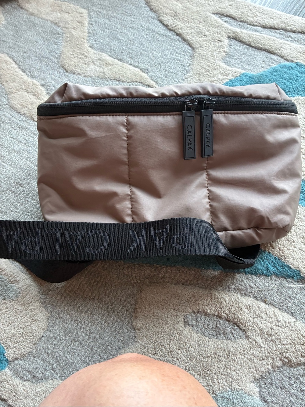 Calpak Taupe Nylon Belt Bag with Black Branded Strap. Unisex